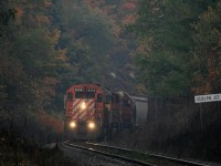 Another one for you Stephen...on a very humid Thanksgiving weekend in 2007, CP 246 heads down the Hamilton Sub through the morning haze.  An ex UP leaser and a SOO Sd60 trailing