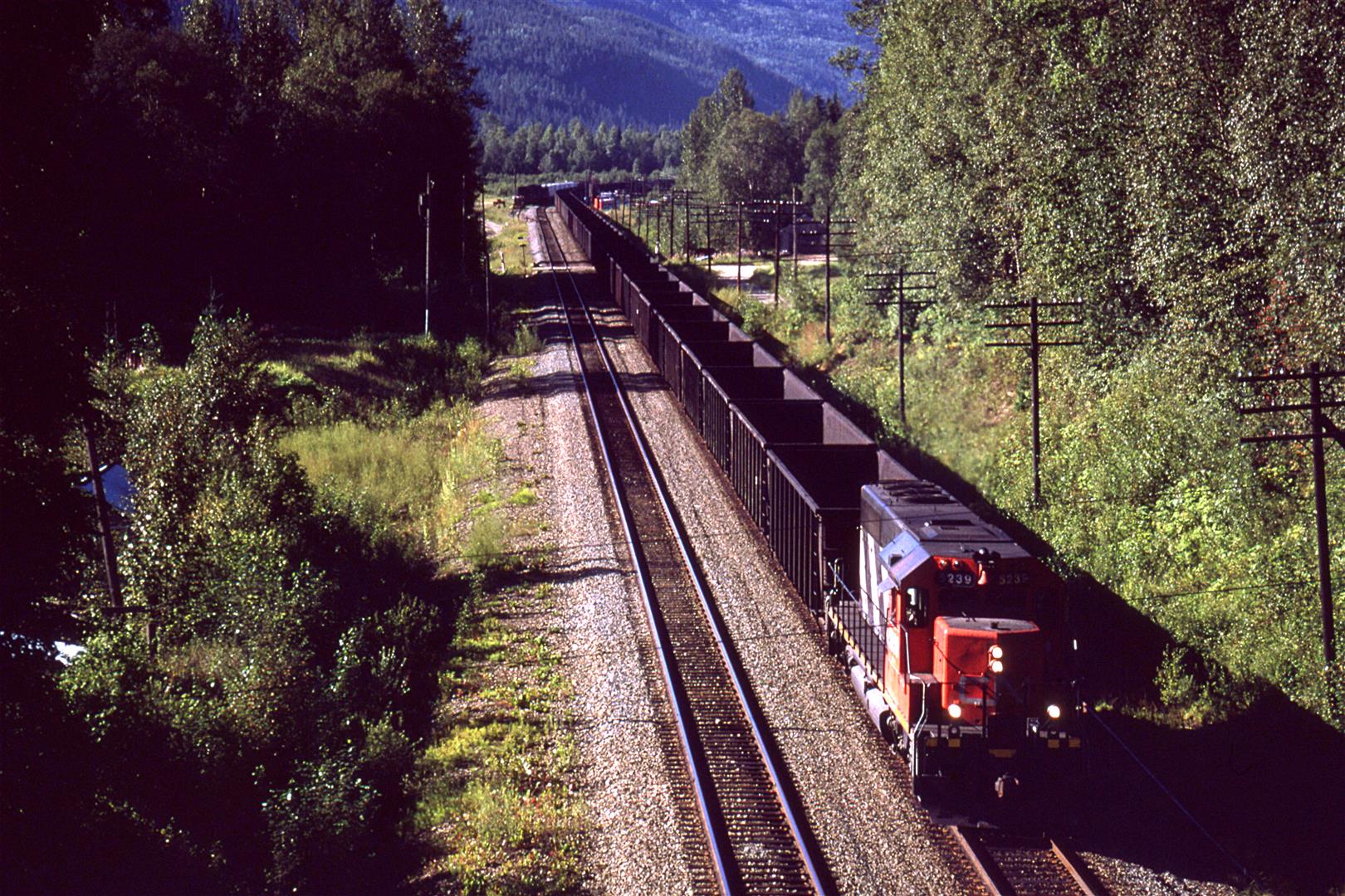 Railpictures.ca Steve Young Photo An eastbound coal empty rumbles through Avola. There