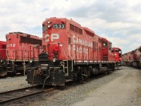 Rear view of GP9u that is most likely just passing through to a new owner and hopefully not to a scrap dealer. 49 years young it was sold to CIT in 2002, rebuilt at Alstom's Ogden Calgary Shops and leased back to CP. It was declared a surplus locomotive in April 2015.