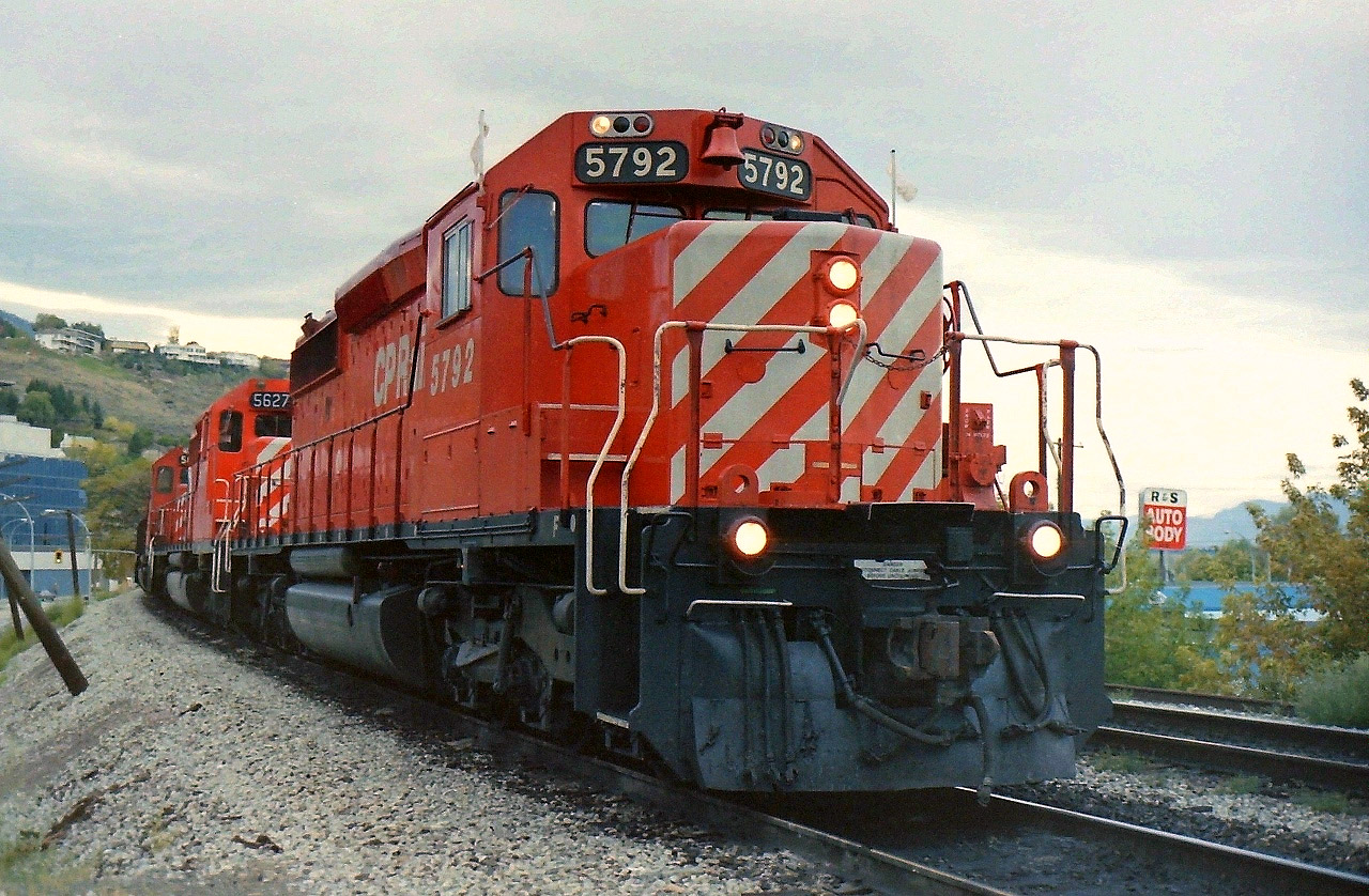 On one of my typical trips to the Kamloops, I drove down to the old CP station area. While there I looked westwards down the tracks, and spotted a set of headlights in the distance. The set of headlights belonged to CP 5792 as it sat patiently waiting to enter the station area for a crew change.