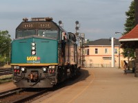 Westbound VIA arrives on a hot humid evening. 