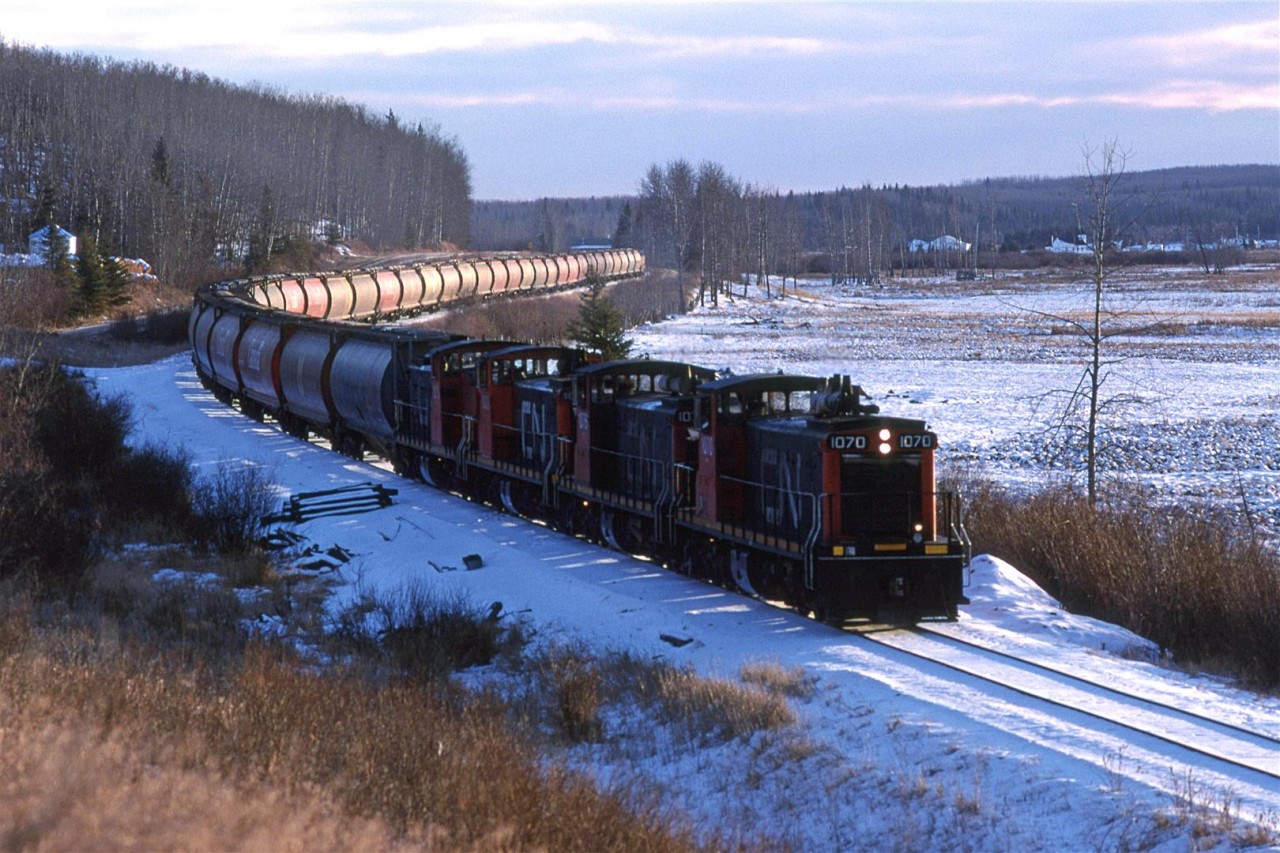 The sun was fading, clouds were thickening, and the scenery wasn't all that exciting, so this was our last photo op for the day.
The Athabasca Sub wasn't an easy line to follow - Often it would be off in the woods of fields. Nor was it the most scenic line, but I am glad that we explored it this once.