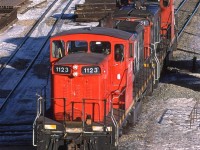 A couple of B-trucked GMD-1's head south down the Camrose Sub to switch out businesses in the area.