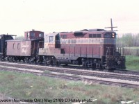 The CPR assigned almost all GM road switchers to Western Lines in the 1960s. It was unusual to see one on the wayfreight eastbound here, especially running backwards with the van on the wrong end of the train. Lovekin siding is popular with railfans as it is the first spot east of Toronto where CP and CN mainlines (with VIA) come close together. They run roughly parallel from Lovekin to Belleville.