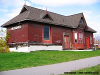 The ex-CNR station at Lakefield. Semi-restored, and retains it's original features, including the nameboard over the telegrapher's / station agents bay. Nothing like faded paint and red insulbrick, plus a little rustic board and batten siding to give you a feeling of nostalgia of what once was.
<br>
<br>
Anyone know if this has been fully restored yet, as well as still housing a bookshop?