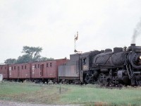 A CN work extra, with S1b-class Mikado 3252 (built by Canadian Government Railways in 1917, scrapped November 1959) is pictured at Lorneville Junction in August 1958.
<br><br>
Lorneville was the junction point between CN's Coboconk Sub (Blackwater to Coboconk) and their Midland Sub (Lindsay to Midland). Much of the old Coboconk Sub (and the eastern portion of the Midland Sub) were abandoned in the mid-1960's, leaving Lorneville without any rail service less than a decade after this photo was taken.

