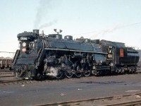 Canadian National Railways 4-8-4 Northern 6124 is pictured at CN's Mimico Yard servicing facilities in 1958. Part of U2b class 6120-6139 built in 1927 by MLW, 6124 was scrapped after the end of the steam era in November 1961. 