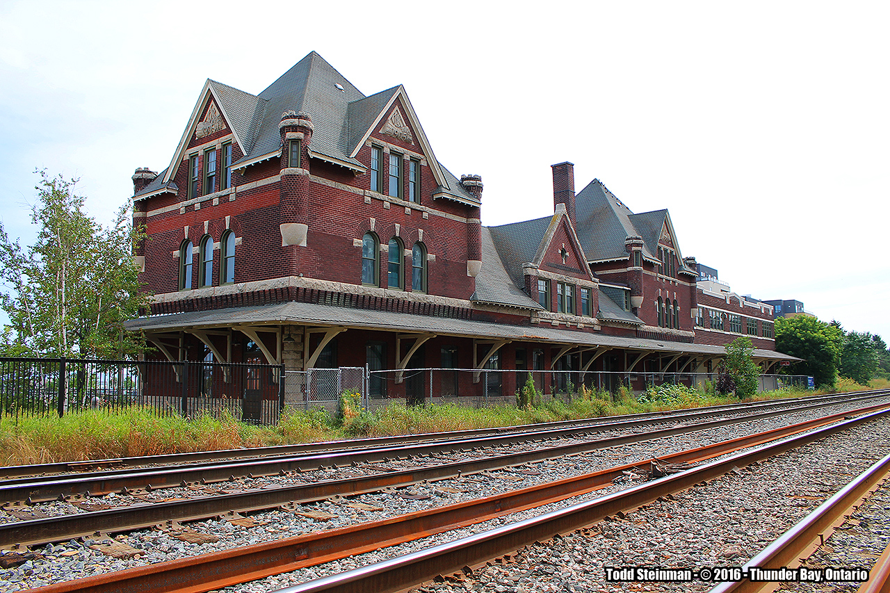 The former Canadian National station for Thunder Bay. After all these years it is still impressive, even if vegetation is taking over.