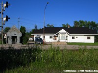 The station at Washago - another one of those small community stations that has stood the test and change of times. To note...from four tracks down to one, the station is still used by crews only. VIA built a shelter of it's own sometime in the 90's, maybe earlier. And of course, the CTC signals. I'm sure these have been replaced by the more popular modern style. The old 'bridge' that housed the signals for all four tracks was still standing from my visit in 2008 (although quite rusty). And of the former roadbeds, some of it was filled in for an even walking surface for those boarding or disembarking the train at Washago...and the rest was taken over by weeds (as seen in the foreground, shadowing the Bala Sub.).
