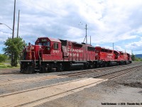 The Canadian Pacific still has a strong presence in Thunder Bay. Here, a very faded 3107, 4524 and 4446 are seen working the yards. 