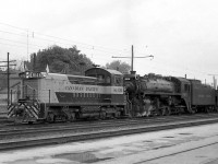 Steam was rapidly nearing its end in October 1959 when CP P1b-class Mikado 5118 (built by CPR's Angus Shops in 1912) passed through Galt with diesel "push engine" assist SW1200RS 8146, built by GMD London and less than a year old at the time.