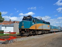 <b>Approaching part of a new crossover.</b> VIA 635 is approaching MP 3 of CN's Montreal sub where new crossovers are being installed.