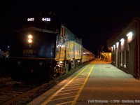 It helps when a train stops at a station, such as train 79 here at Chatham, Ontario to try and get some night photos. Time is 10:25 pm, and it will be moving on shortly down the line to it's final destination of Windsor. 