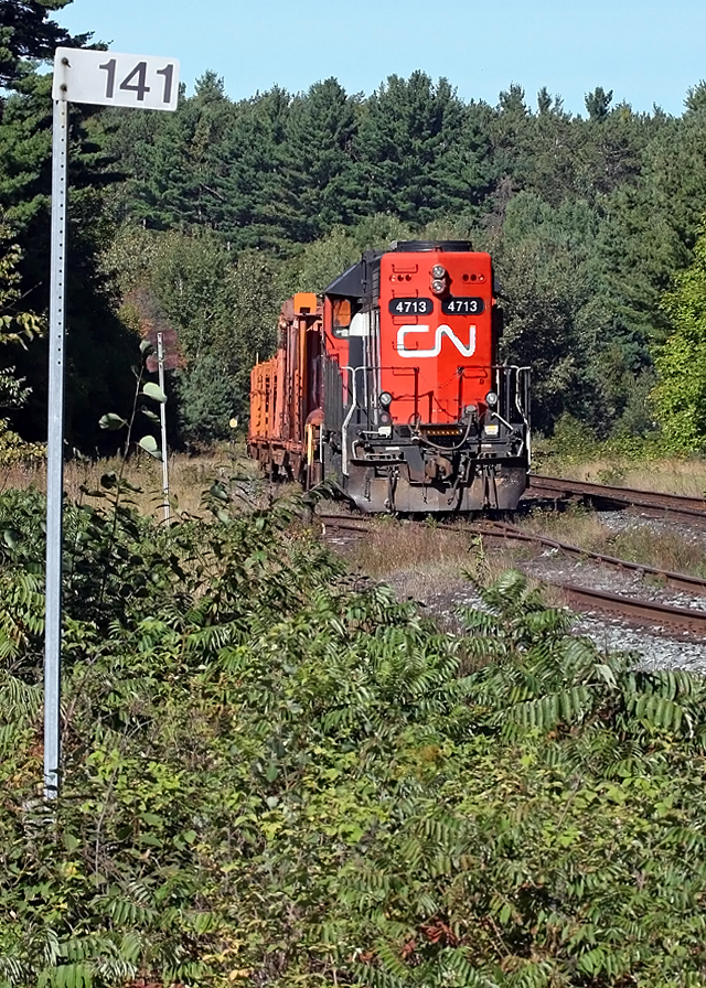 A CWR train that's been working the north part of the Newmarket Sub the past couple days is tied down at Martins after using up the last of their rail.