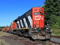 A CWR train that's been working the north part of the Newmarket Sub the past couple days is tied down at Martins after using up the last of their rail. 