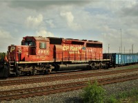 Demoted to lowly yard work SD40-2 5857 works the Vaughan Yard tie train.