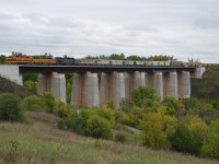 GEXR 431 heads over the credit river East of Georgetown with some less common faces on this Toronto to Stratford train