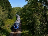 <b>Leaving Sherbrooke.</b> The Orford Express has just left Sherbrooke Station after allowing passengers to detrain and visit the market in the ex-CP station. It is westbound and headed for Orford's Express new base in Magog (previously it was based out of Sherbrooke).