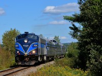 <b>Almost done its run.</b> Led by FL9 OEXX 484, the Orford Express is almost done its run as it approaches the town of Magog where it will tie up until the evening run.