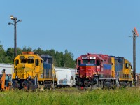 A trio of geeps (LTEX 2535, CEFX 420 & LTEX 2573) await their call to duty on the shop tracks in Farnham.