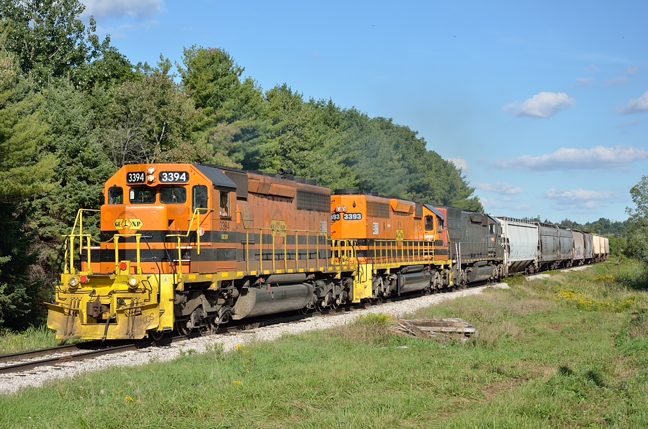 GEXR train climbs the grade west of Kitchener in the mid-afternoon.