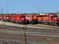 <b>A graveyard for EMD's.</b> Dozens of EMD's (mostly SD40-2's, but also some GP38-2's and SD9043MAC's) populate the deadline at Weston Yard in Winnipeg. 
