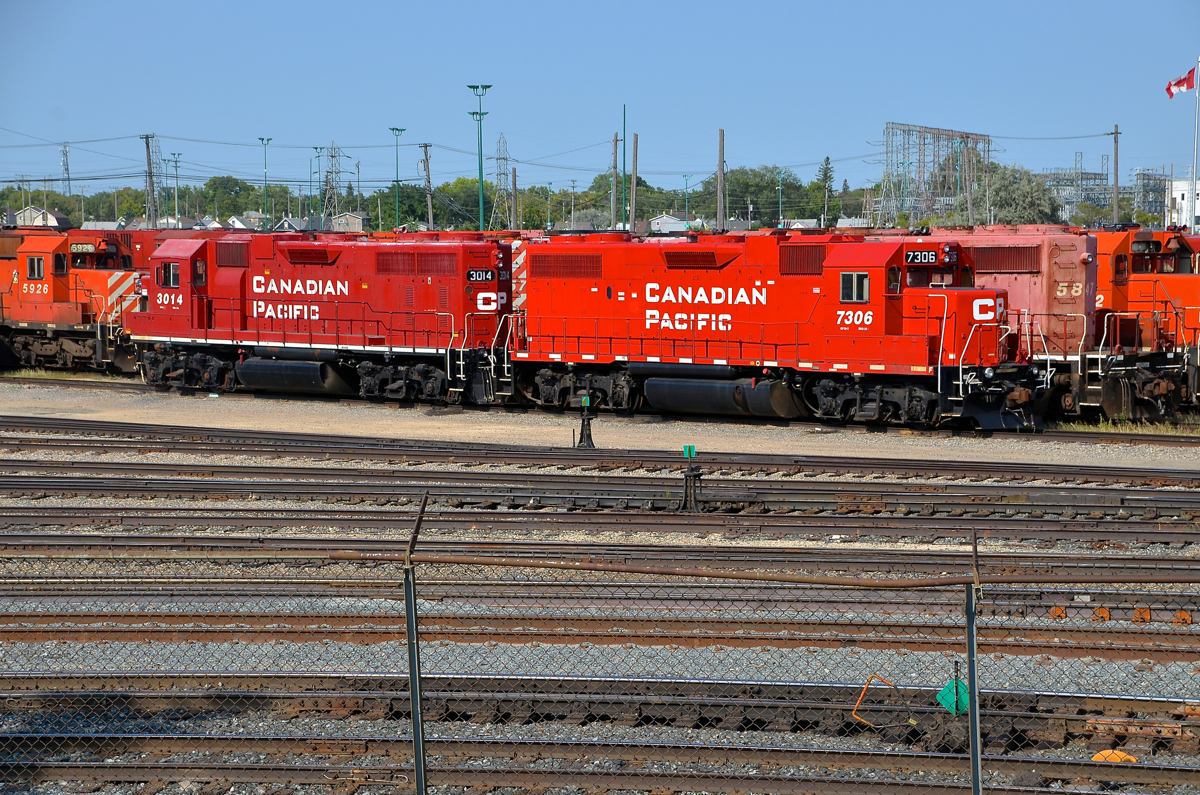 An ex-Lehigh Valley unit far from the Northeast. CP 7306 is a GP38-2 built for the Lehigh Valley in 1972 as LV 319, later it would be acquired by the D&H and later CP when they took over that road. Here it sits in the deadline in Winnipeg, far from its old stomping grounds in the Northeast. It is surrounded by dozens of other EMD units.