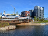 <b>The Great Dome car is back on the <i>Adirondack.</i></b> As occurs every fall, the Great Dome car <i>Ocean View</i> is once again on the <i>Adirondack.</i> Here it is trailing AMTK 159 as the train backs up to Montreal's Central Station before its first southbound run of the year.