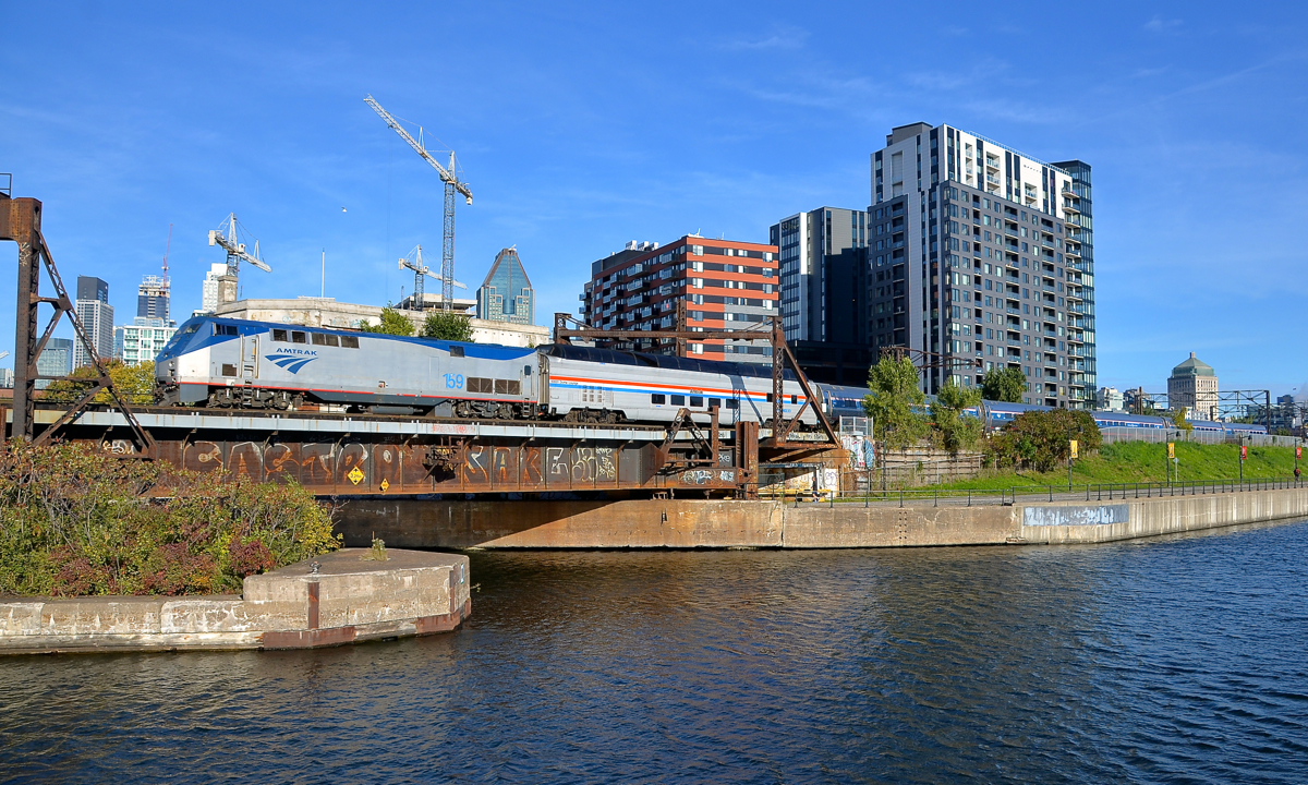 The Great Dome car is back on the Adirondack. As occurs every fall, the Great Dome car Ocean View is once again on the Adirondack. Here it is trailing AMTK 159 as the train backs up to Montreal's Central Station before its first southbound run of the year.