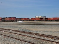 <b>4, count 'em 4 beavers.</b> With a good portion of CP's AC4400CW fleet in storage (and most CP AC4400CW's sporting the beaver on the long hood) it is getting rarer and rarer to see beaver AC4400CW's, so I was surprised to see a train pull into Weston Yard with three of them (CP 9593, CP 9662 & CP 8650, with non-beaver ES44AC CP 8752 mostly out of sight), passing a fourth beaver unit (CP 8632) which is DPU on a stopped train.