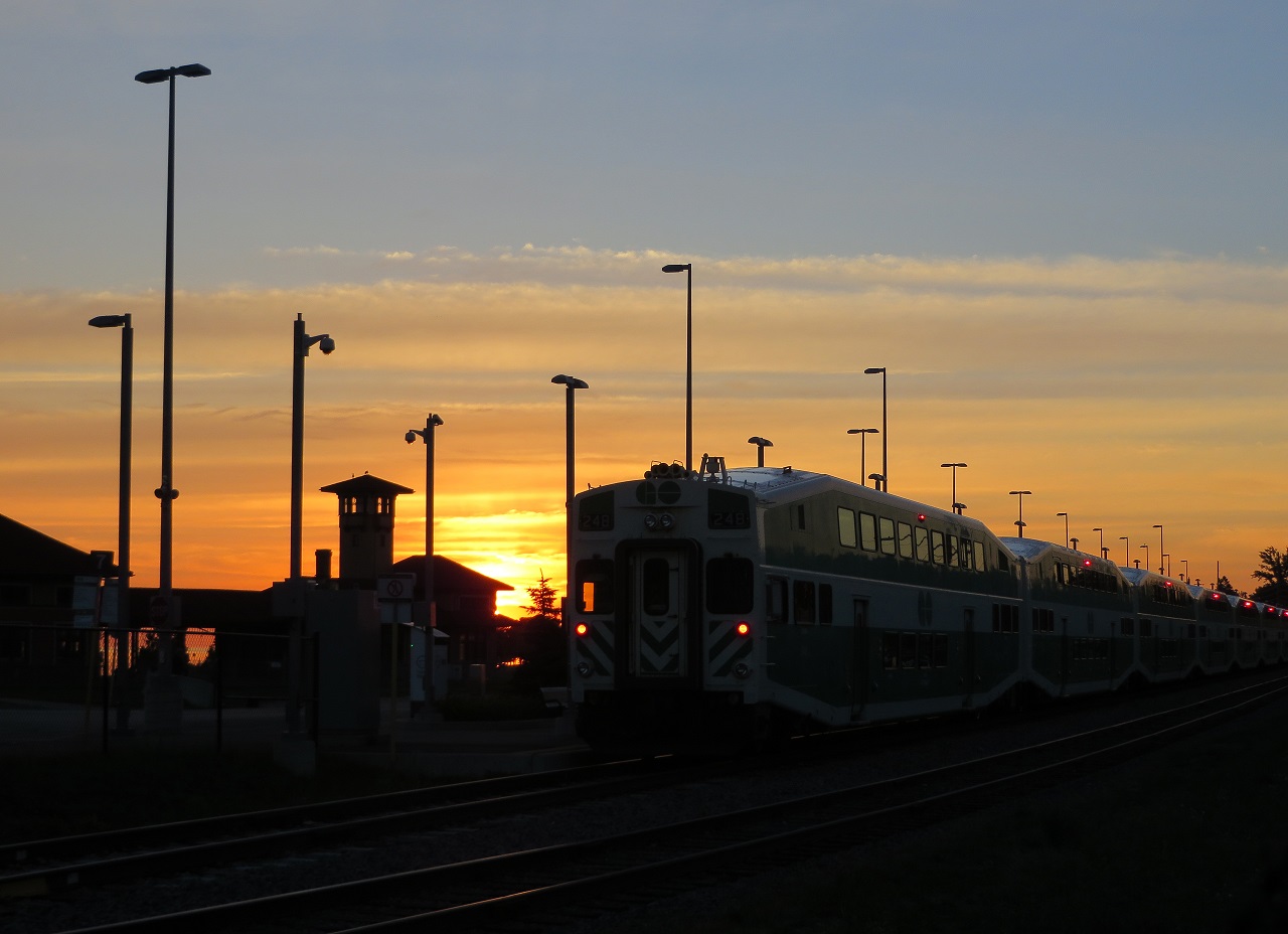 Sunrise at Allandale Waterfront station. The original Allandale station is in the background.