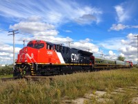 CN 3090 leads the Family Day Train away from Symington Yard on the CN St Boniface Lead in Winnipeg. The train will go up to the Seine River, then start back towards Symington.