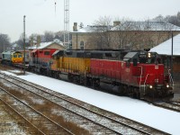 As it would typically happen, if EMD had European locomotives to ship, GEXR would run an extra on a Sunday. Why? Well, 432 was usually light power anyway, so a quick run to London to EMD, make a lift including two buffer cars, and run straight to mac yard. This was one such instance, and you never knew what you were going to get. Just one Freightliner Class 66? But hey, the entire train fit in my frame. The building I'm on is now demolished and part of the new GO station. It's amazing how fast things change , and I took it for granted. I don't have very many good shots of the 'famous' EMD Extras - which were forwarded to CN for the Port of Halifax.<br><br><b>Bonus Audio link</b> Here's a never before published, audio recording from an EMD Extra that ran in the cover of darkness. Clearly the conductor was having fun, sometime around 2004/2005. With thanks to David Graham for making the recording and pulling it out <a href=http://steve.hostovsky.com/gexr_convoy.mp3 target=_blank> Link to GEXR Convoy - mp3 - 13 seconds long</a>