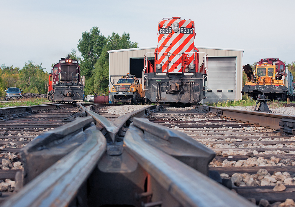 London built GP9u 8235 rests on track 2 awaiting fuel as today's power 1591/505 sits near by.