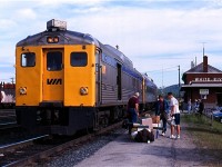 In the morning hours of July 20, 2003 VIA train 186 is busy loading passengers and their belongings as the train prepares to begin its trip south to Sudbury. The RDC Cars on VIA's roster are a dying breed with only this run and the one on Vancouver Island being their last stand. Today this run still operates with a few RDC's since refurbished, sadly the run on Vancouver Island was cancelled a number of years ago due to track maintenance issues.