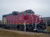 JLCX 2100 is one of the strangest looking GP10 locomotives I've ever seen. It is on lease to the Gardiner Dam Terminal, a large grain elevator just south of Strongfield Saskatchewan. 