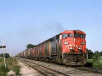 Now that I was getting used to the operations of CN in Edmonton, thanks to the acquisition of a 10 channel scanner, I started to venture off the Edson/Wainwrights Subs.
This is just a short distance up the Vegrevelle sub (an easy bike ride), CN usually ran several trains in the evening, and the tracks were aligned better with regard to long evening light, so I ventured up to catch a few trains.