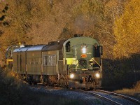 The 2007 York Durham Heritage Railway's Halloween Special deadheads to Unionville, approaching Major Mackenzie Drive headed up by RS-3 1310. RS-11 3612 is on the tail end to pull for the return trip. 