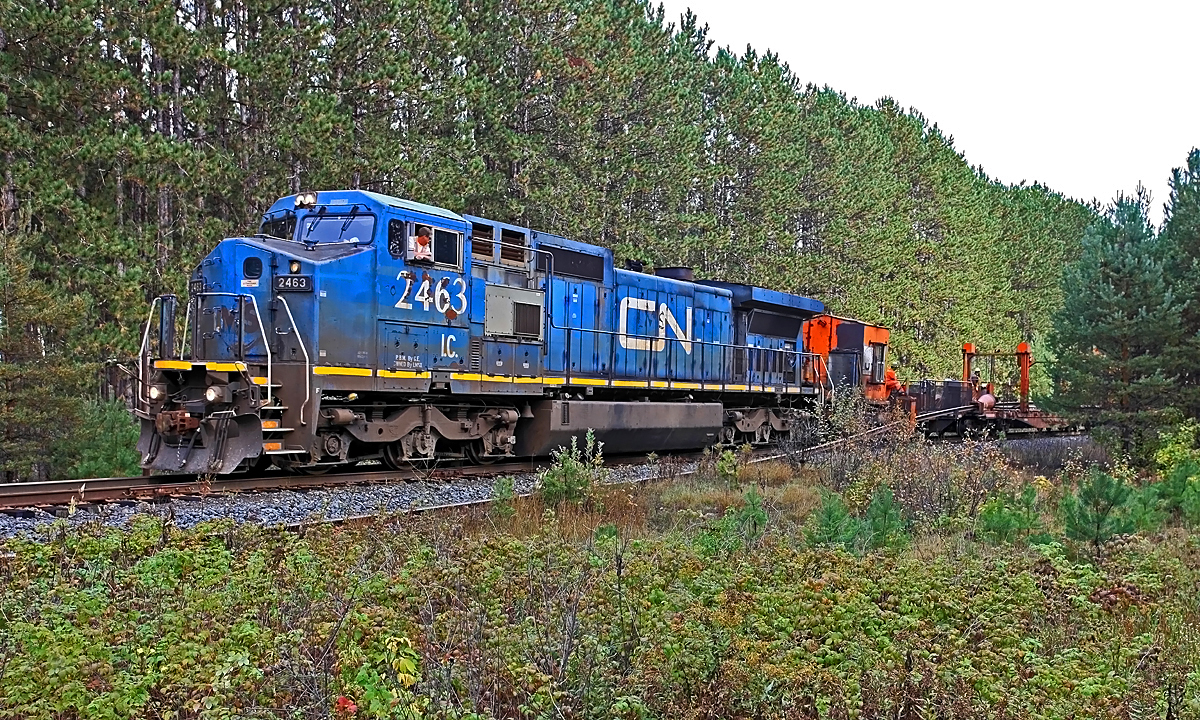 After working the CN Newmarket Sub between Washago and North Bay the past few days, I caught CN W914 pooping out what appeared to be its last string of rail at Mile 132.5 just north of Martins on my way in to run the Portage Flyer this morning.