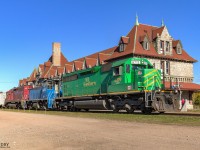 After some work and a recrew, NBSR 6319 is westbound as they slowly pass the infamous McAdam Railway Station on a beautiful Fall afternoon. 