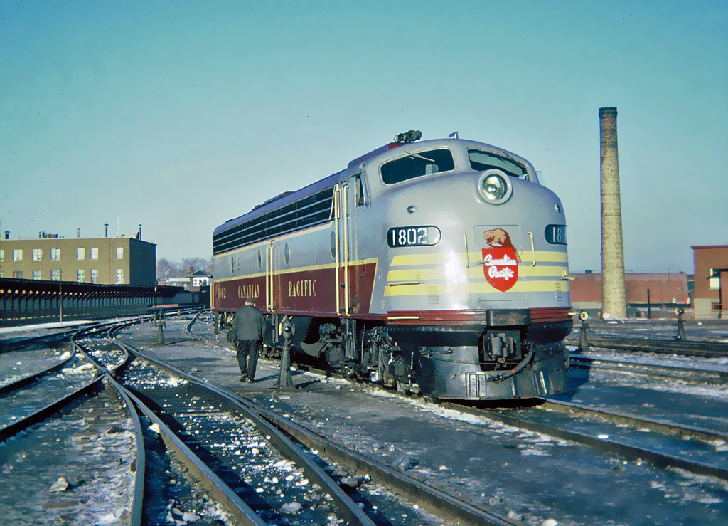 Only three of these EMD E8 units were built at LaGrange for a Canadian Railroad. The 1800 and 1802 were power for CP's "Atlantic" from Montreal to St. John, New Brunswick.