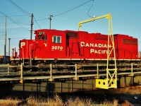 GP38-2 #3070 goes for a spin on the turntable to join it up back to back with another GP to work on a local.