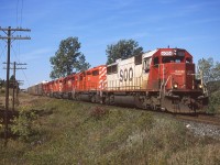 CP#428 is seen just west of Woodstock with a nice mix of EMD/GMD units including CP 5398 and 6607. 