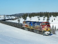  Cartier Railway GE AC4400CW No.20 and 27 with a loaded southbound iron ore train at mile post 25.5 Baker, Quebec Feb.13, 2005