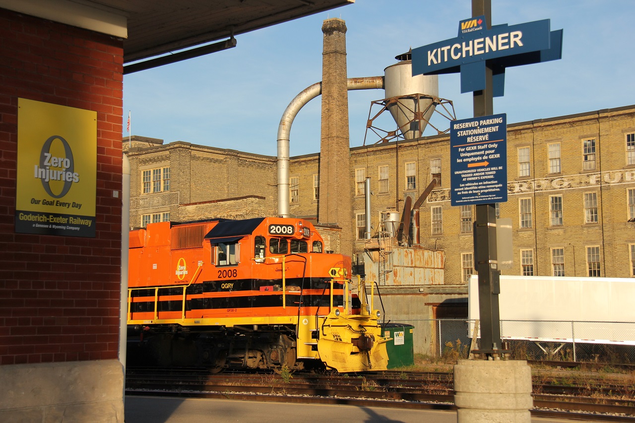 I feel that this shot captures the essence of the very dynamic Goderich-Exeter (GEXR) railway operations since CN ceased operations of their trains on the GEXR Guelph Sub, also known as the CN North Mainline through southwestern Ontario. As an example, the power for GEXR 431/432 has varied from a rainbow of GP38s/40 of various colour schemes from previous railroads (i.e. NEC 3856), an FEC SD40-2, GEXR 3054 nee GEXR 9394 nee SP 9394 (which began life on GEXR still in full SP livery) to brand-new SD70ACes/SD70M-2s testing on the line (of particular note CSXT SD70ACEs, but also BNSF, UP, CN). And, recently, CN locomotives have been assisting on 431/432. Genessee & Wyoming colours have taken over, as evidence with this image of recently-acquired QGRY 2008 coupled to RLK 4095 (out of view).