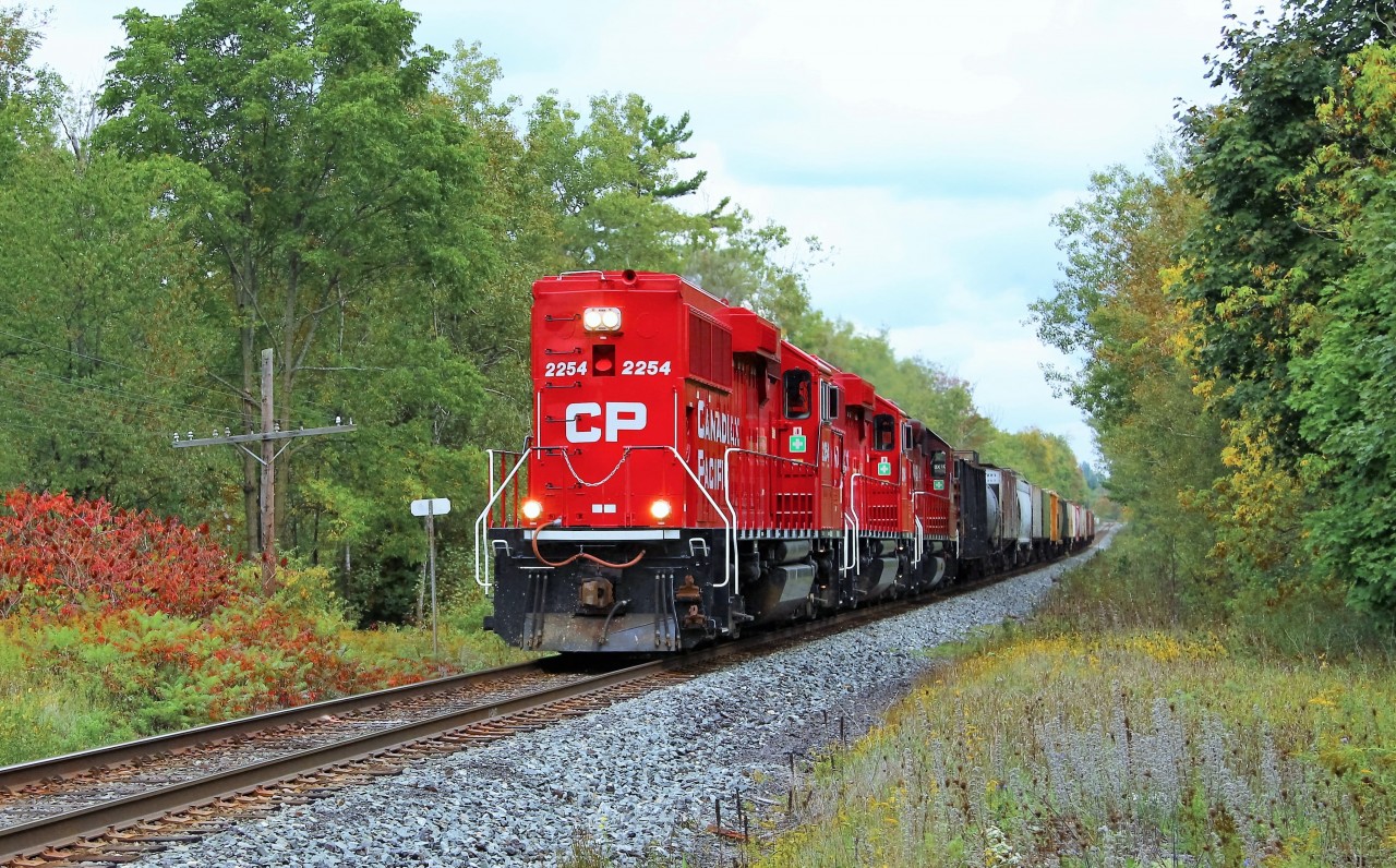 Todays T69 local gives us a different look. A pair of nice clean GP20C-ECO's in CP 2254 and CP 2264 with GP38-2, CP 3119 head through Puslinch on their way back to Galt where they do more switching and pick up a new leader and continue westward.