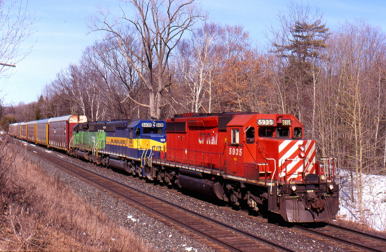 Back in 2011 SD40s were become harder to find on CP especially in sets, although CP still had a very active fleet along with numerous leased SD40s. Here we see train 243, which often had interesting power climbing the Niagara Escarpment just west of Campbellville. Today's train includes SD40s from CP, the ICE and a NREX rent a wreck.