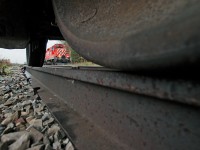 Action red, one of the most famed paint schemes on the CPR. Former CP 8235, now OSR leads the northbound roadswitcher to Guelph. 