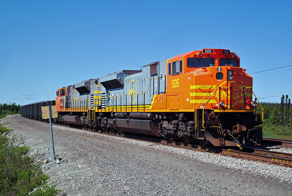 Two Quebec, North Shore & Labrador SD70ACe's Number 505 and 506 at Ross Bay, Labrador June 18, 2010.