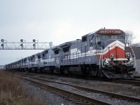 Montreal, Maine and Atlantic started up on January 9, 2003.  For start up power, they acquired 16 B39-8Es from General Electric.  They came through Southern Ontario in two batches of 8 on CN 236 on December 7 & 8, 2002.  The attached photo shows the 2nd batch on December 8, cut off from the train to make a lift at Aldershot.  Also in the consist were GECX 3000 and 3001, which were C30-S7 "Super-7" demos.  They did not stay on the MMA, and ended up in Brazil on the MRSL.  

GECX 8592 became MMA 8592, and was one of two B39-8E to be repainted in the MMA maroon/gold scheme.  The repainting came as a result of 8592 nailing a truck in Hampden, ME while on the Searsport Local and ending up in the ditch.  The collision occurred April 11, 2006.

After the MMA bankruptcy, I don't know where 8592 ended up. 